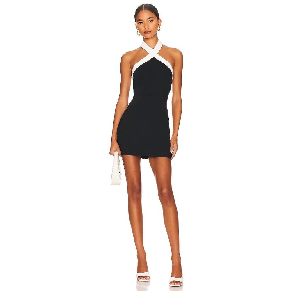 superdown Brielle Cross Front Dress in Black & White New Womens Mini
